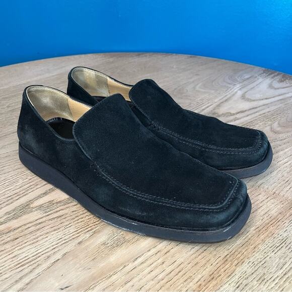 Vintage Gianni Versace Black Suede Loafers 90s Old Money Quiet Luxury Size 41 - Picture 1 of 12